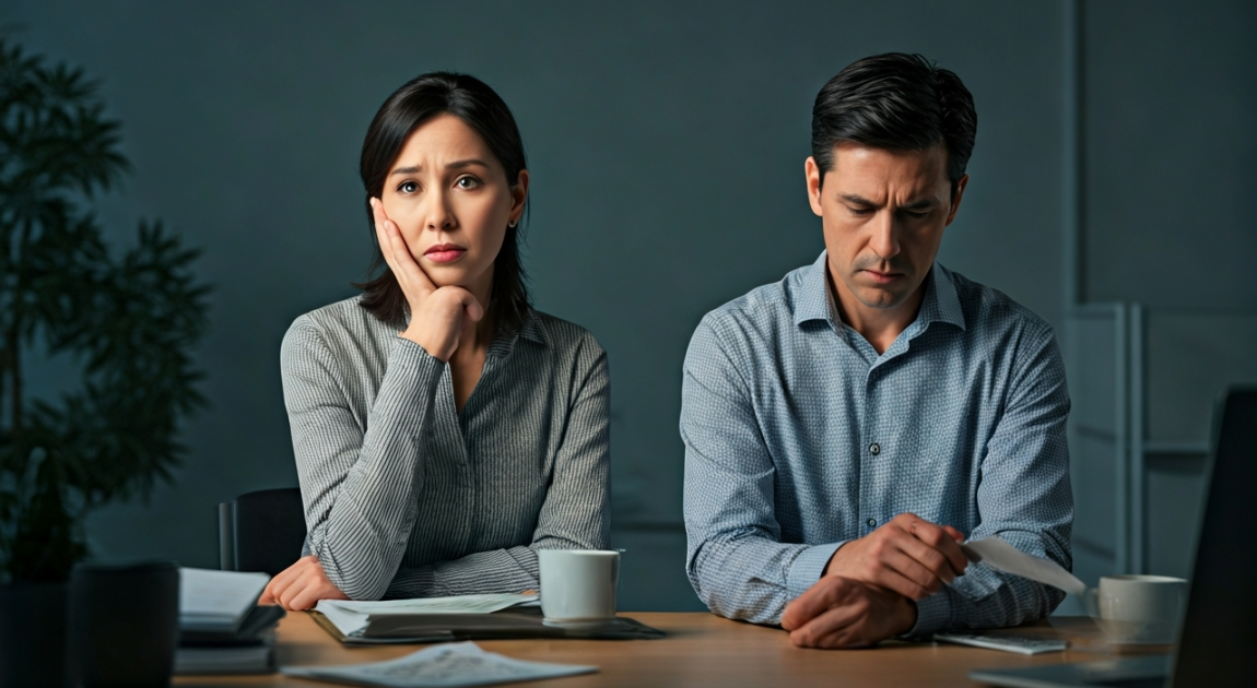 ミドル男女の悩んでいる姿