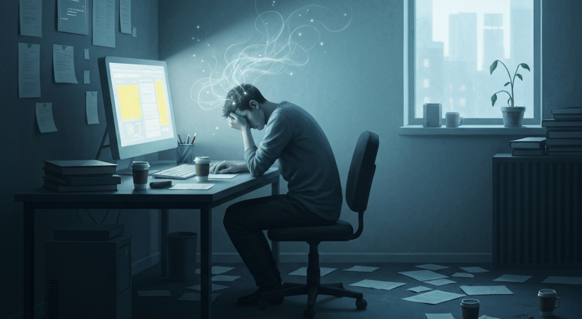 精神的に疲弊している様子